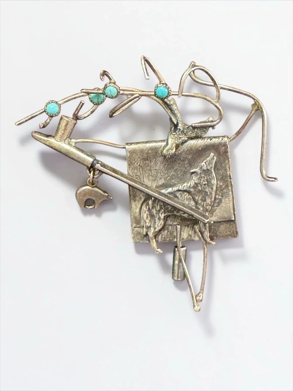 Vintage Long Hungry Trading Company Jeff Storey Silver Pin Brooch Handmade USA